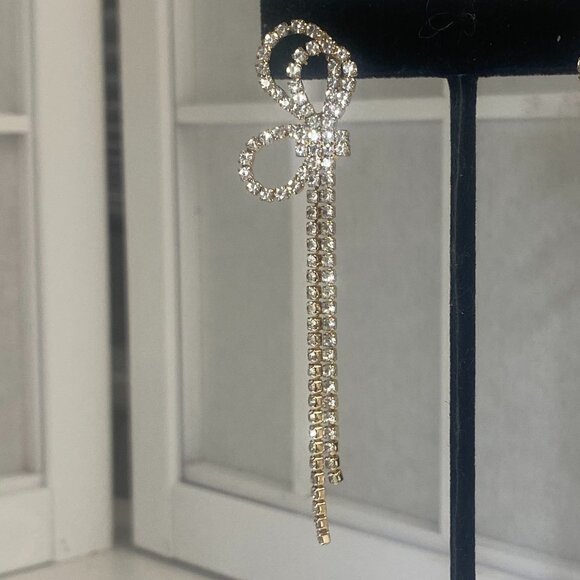 Borrowed and Blue Rhinestone Bow and Ribbon Dangle Earrings by Southern Living - Picture 4 of 7